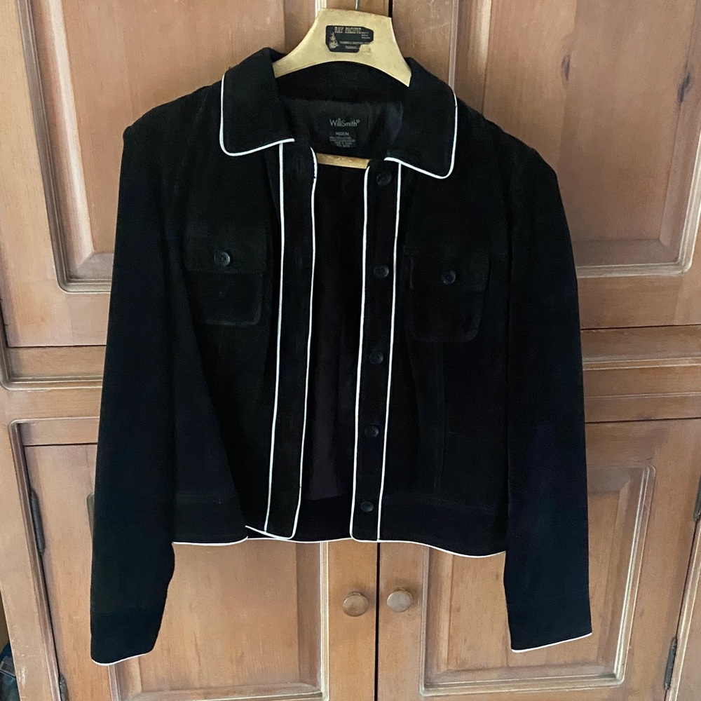 Willi Smith Black Suede Jacket with White Trim